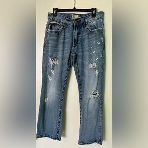 Men's Express Re Rock Low Rise/Boot Cut Holey Jeans Size 32x30.